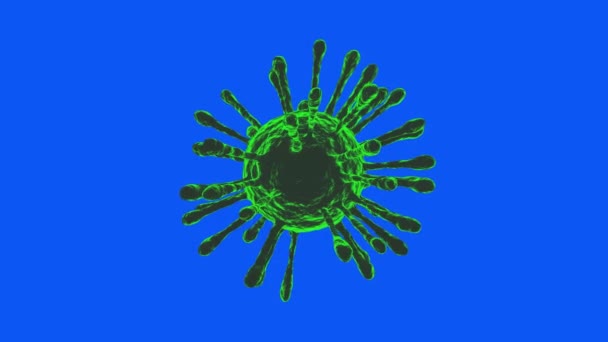 Covid Cellule Coronavirus Vert Tournant Boucle Sans Couture Écran Bleu — Video
