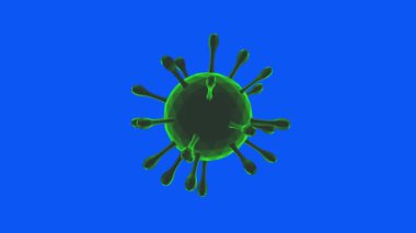 COVID-19 Coronavirus Hücre Düşük Polonyalı Yeşil dönüyor. Kusursuz döngü. Mavi Ekran 4K UHD. 3d oluşturma. 