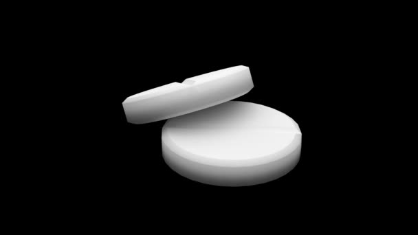 Две Белые Таблетки Вращаются Бесшовный Цикл Альфа Канал Luma Matte — стоковое видео