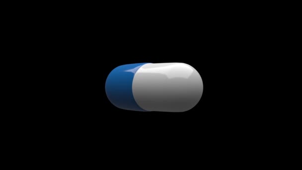 Biało Niebieskie Tabletki Odizolowane Obracające Się Płynna Pętla Kanał Alfa — Wideo stockowe