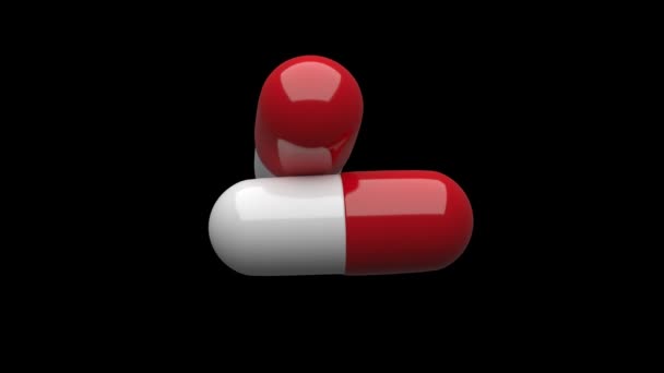 Δύο Λευκά Κόκκινα Χάπια Περιστρέφονται Απρόσκοπτη Alpha Κανάλι Luma Ματ — Αρχείο Βίντεο