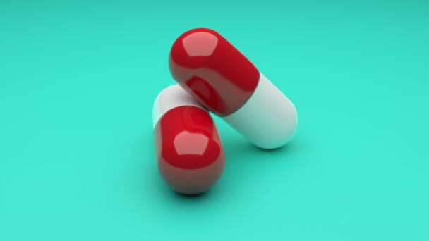 Deux Pilules Blanc Rouge Tournant Sur Fond Vert Boucle Sans — Video