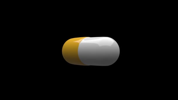 Pílulas Branco Amarelas Isoladas Rotativas Looping Sem Costura Canal Alpha — Vídeo de Stock