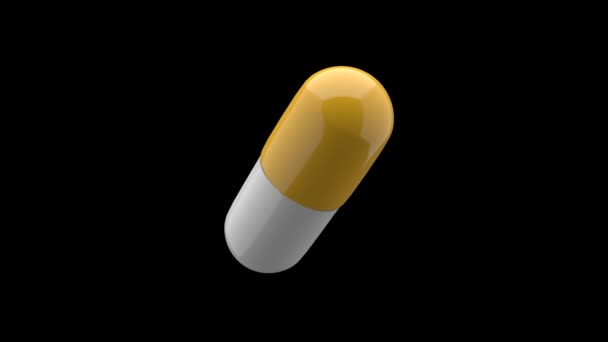 White Yellow Pills Isolated Rotating Seamless Looping Alpha Channel Luma — Stock Video