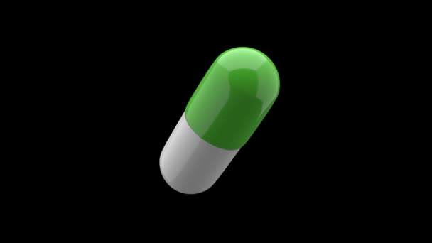 White Green Pills Isolated Rotating Seamless Looping Alpha Channel Luma — Stock Video