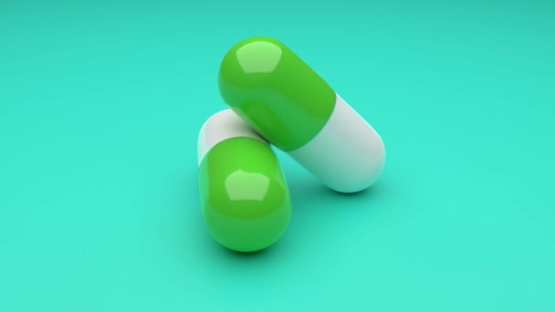 Two White Green Pills Rotating Green Background Seamless Looping Uhd — Stock Video