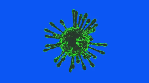 Covid Coronavirus Celle Grønn Isolert Blått Skjerm Uhd Smelting – stockfoto