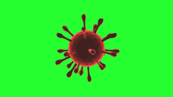 Covid Coronavirus Cell Low Poly Red Isolated Green Screen Uhd — Stock Photo, Image