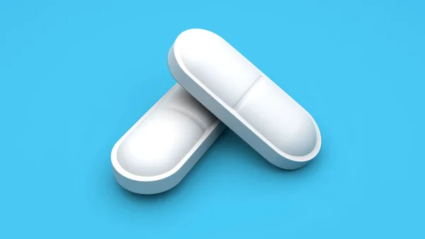 Two White Pills Blue Background Uhd Rendering — Stock Photo, Image