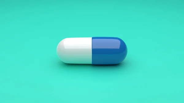 White Blue Pills Isolated Green Background Uhd Rendering — Stock Photo, Image