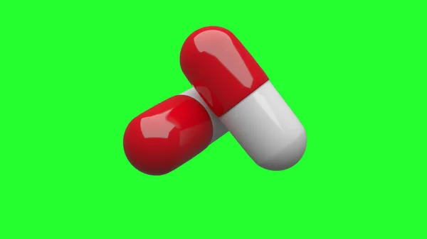 Two White Red Pills Isolated Green Screen Uhd Rendering — Stock Photo, Image