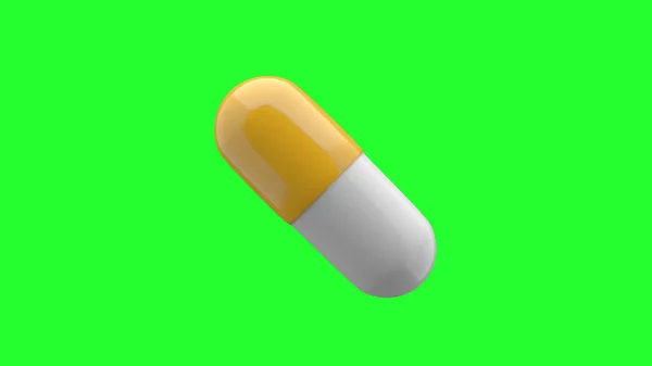 Pillole Bianco Gialle Isolate Schermo Verde Uhd Rendering — Foto Stock