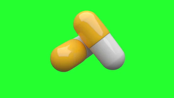 Two White Yellow Pills Isolated Green Screen Uhd Rendering — Stock Photo, Image