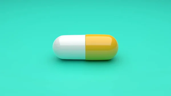 Pillole Bianco Gialle Isolate Sfondo Verde Uhd Rendering — Foto Stock