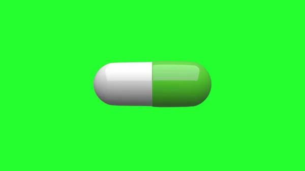 White Green Pills Isolated Green Screen Uhd Rendering — Stock Photo, Image