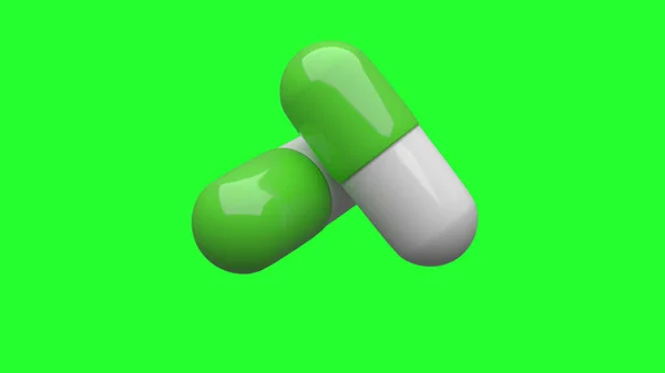 Due Pillole Bianco Verdi Isolate Schermo Verde Uhd Rendering — Foto Stock