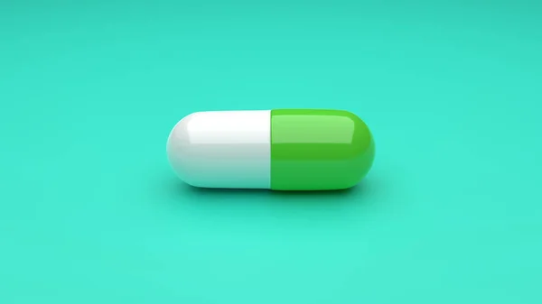 緑色の背景に単離された白緑色の錠剤 Uhd 3Dレンダリング — ストック写真