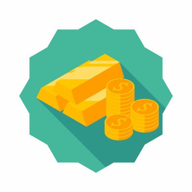 Altın Çubuk ve Sikke simgesi vektörü izometrik.