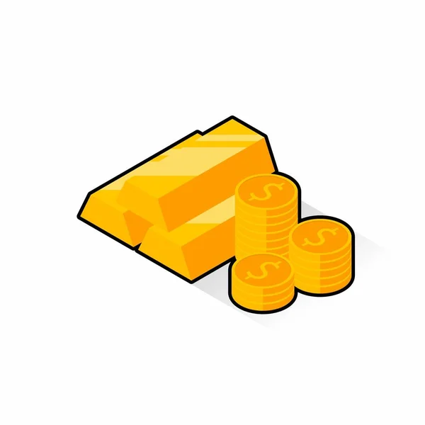 Gold Bar Coin Black Stroke Shadow Icon Vector Isometric — 스톡 벡터