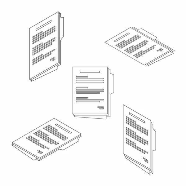 Documento Isométrico Plano Black Outline Icon Vector —  Vetores de Stock