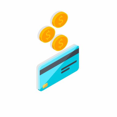 Para bir banka kartı alır doğru görünüm - Gölge simgesi vektörü izometrik.