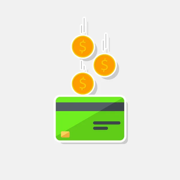 Kontanter Ett Bankkort Grön White Stroke Shadow Ikon Vektor Isolerad — Stock vektor