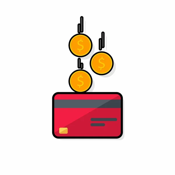 Cash Get Bank Card Red Black Stroke Shadow Icon Vector — Stock Vector