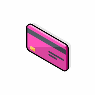 Kredi kartı Pembe sol görünüm - Siyah Darbe + Gölge simgesi vektörü izometrik.