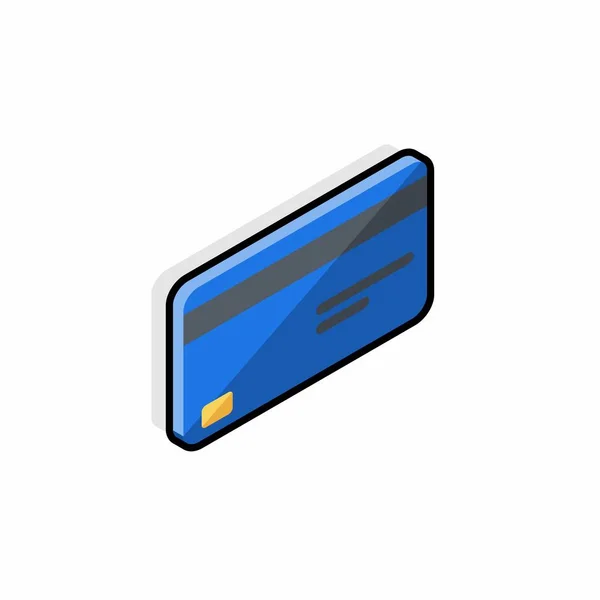 Cartão Crédito Vista Direita Azul Black Stroke Shadow Ícone Vetor — Vetor de Stock