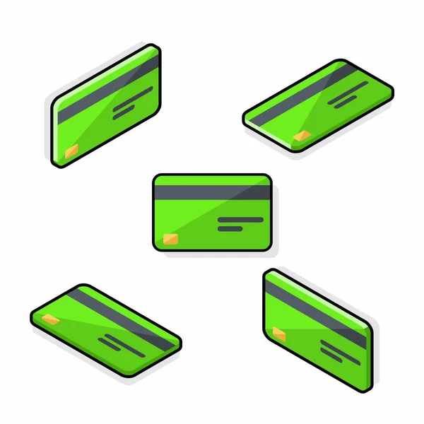 Cartão Crédito Green Isometric Flat Black Outline Icon Vector —  Vetores de Stock