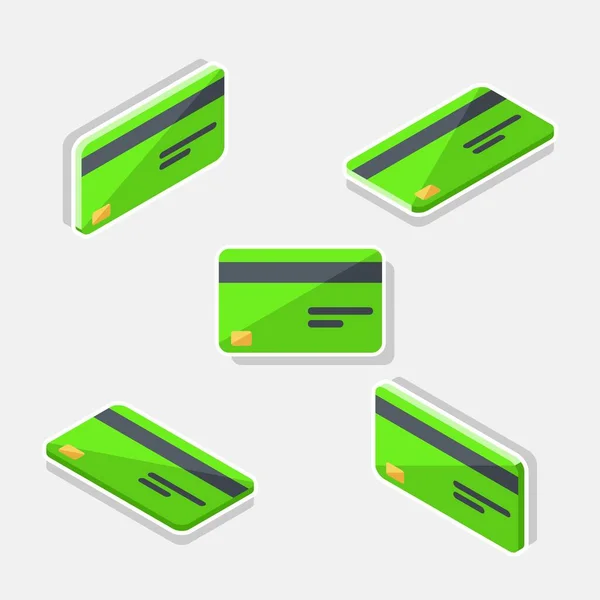 信用卡绿色等距和平面 白色中风 阴影图标矢量 — 图库矢量图片