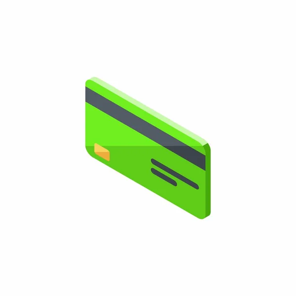 Kreditní Karta Zelený Levý Pohled Bílé Pozadí Ikona Vektor Izometrický — Stockový vektor
