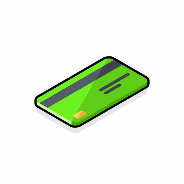 Cartão Crédito Vista Direita Verde Black Stroke Shadow Ícone Vetor — Vetor de Stock