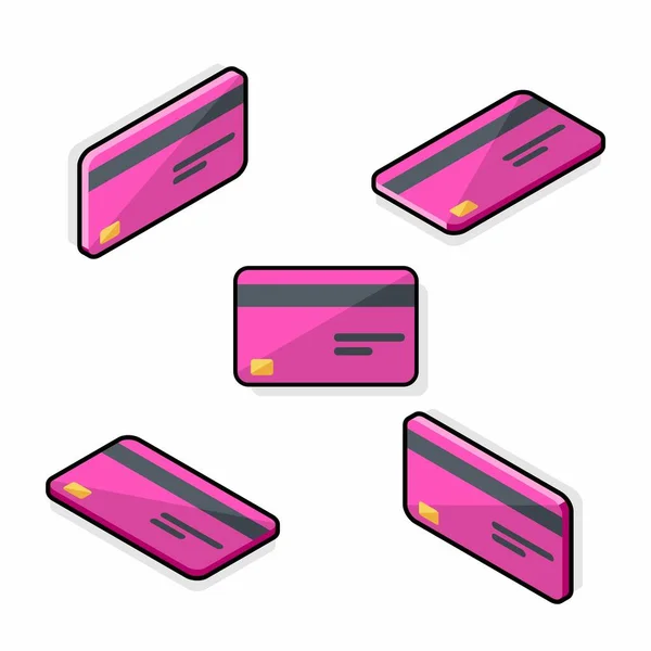 Kartu Kredit Pink Isometric Flat Vektor Ikon Stroke Shadow Hitam - Stok Vektor