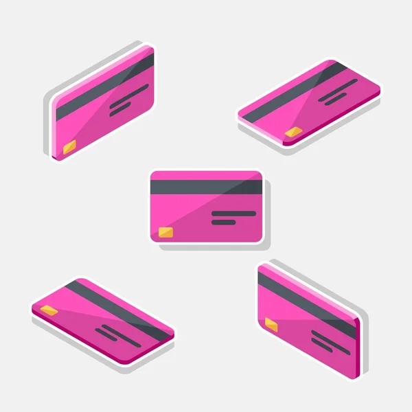 Kreditkort Rosa Isometrisk Flat Vit Stroke Shadow Ikon Vektor — Stock vektor