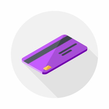 Kredi kartı Mor sağ görünüm vektör izometrik.