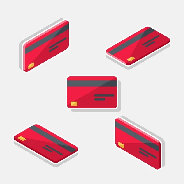 Cartão Crédito Red Isometric Flat White Stroke Shadow Icon Vector — Vetor de Stock