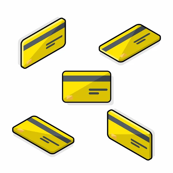 Karta Kredytowa Żółty Isometric Flat Czarny Stroke Wektor Ikony Cienia — Wektor stockowy