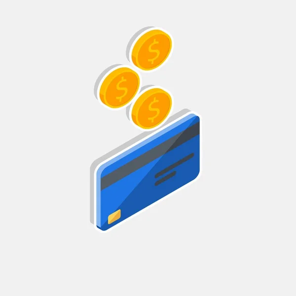 Cash Krijgt Een Bankkaart Blauw Rechts White Stroke Shadow Icon — Stockvector