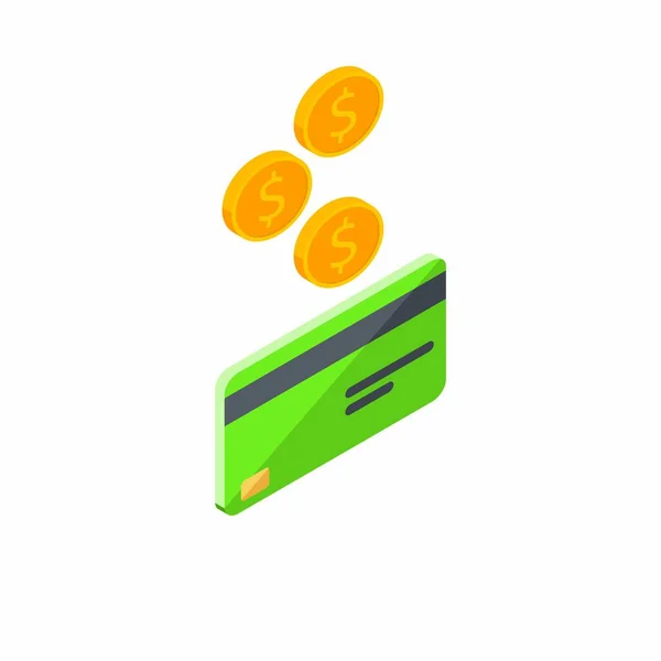 Hotovost Získat Bankovní Kartu Zelený Pravý Pohled Bílé Pozadí Ikona — Stockový vektor