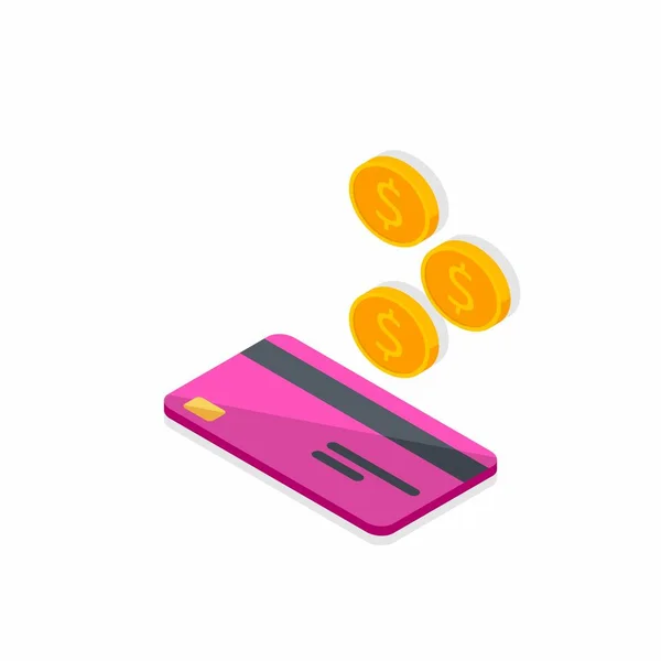 Cash Krijgt Een Bankkaart Roze Links Shadow Icon Vector Isometric — Stockvector