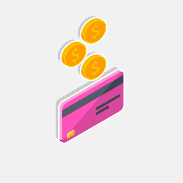 Cash Krijgt Een Bankkaart Roze Rechts White Stroke Shadow Icon — Stockvector