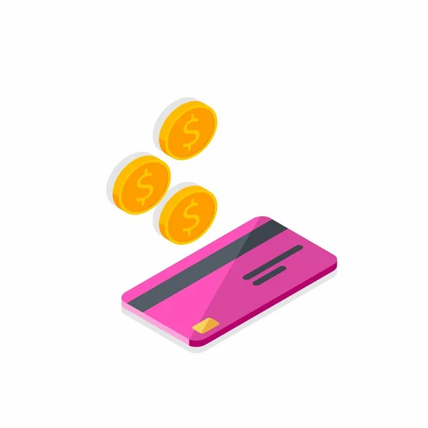 Cash Krijgt Een Bankkaart Roze Rechts Shadow Icon Vector Isometric — Stockvector