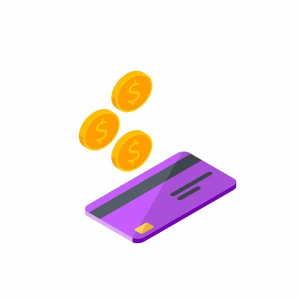 Cash Krijgt Een Bankkaart Purple Right View White Background Icon — Stockvector