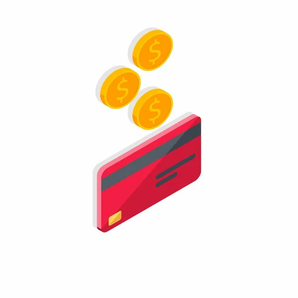 Trésorerie Obtenir Une Carte Bancaire Rouge Vue Droite Ombre Icône — Image vectorielle