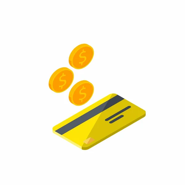 Hotovost Získat Bankovní Kartu Žlutý Pravý Pohled Bílé Pozadí Ikona — Stockový vektor