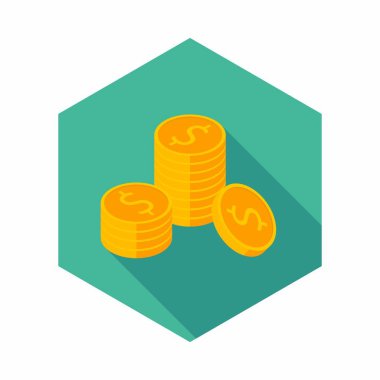 Altın sikkeler yığın ikon vektörü izometrik.