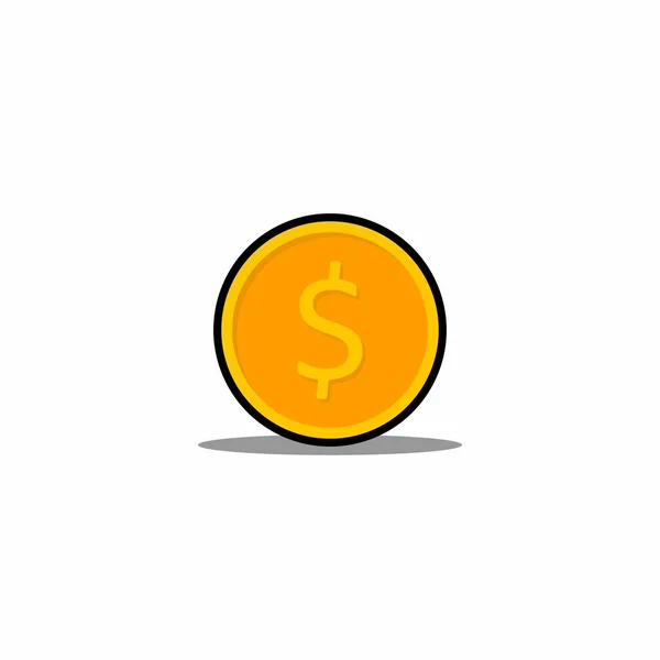 Zlatá Mince Černý Tah Oddělený Vektor Ikony Stín — Stockový vektor