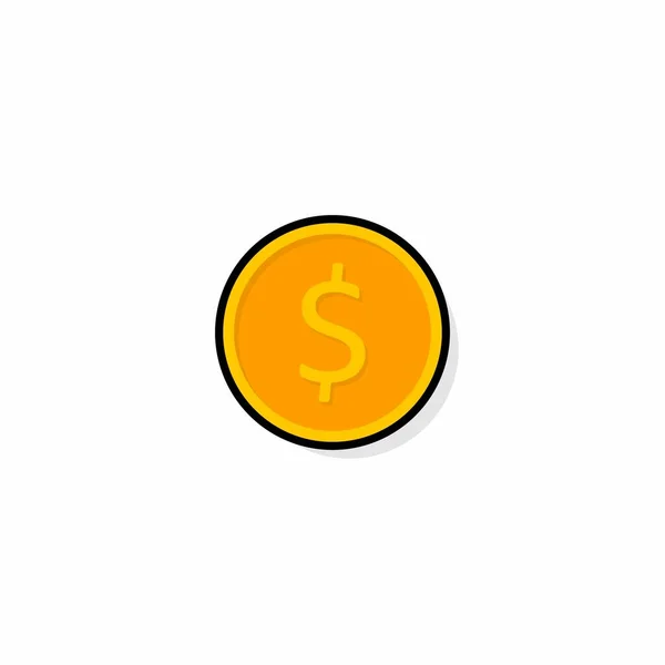 Gold Coin Black Stroke Shadow Icon Vector Isolated — 스톡 벡터