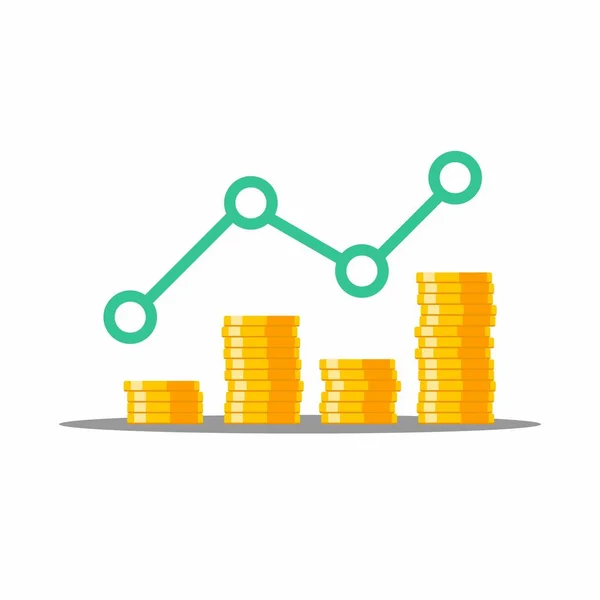 Altın Sikkeler Yeşil Grafik Gölge Ikon Vektörünü Belirledi Fiyat Yükseldi — Stok Vektör